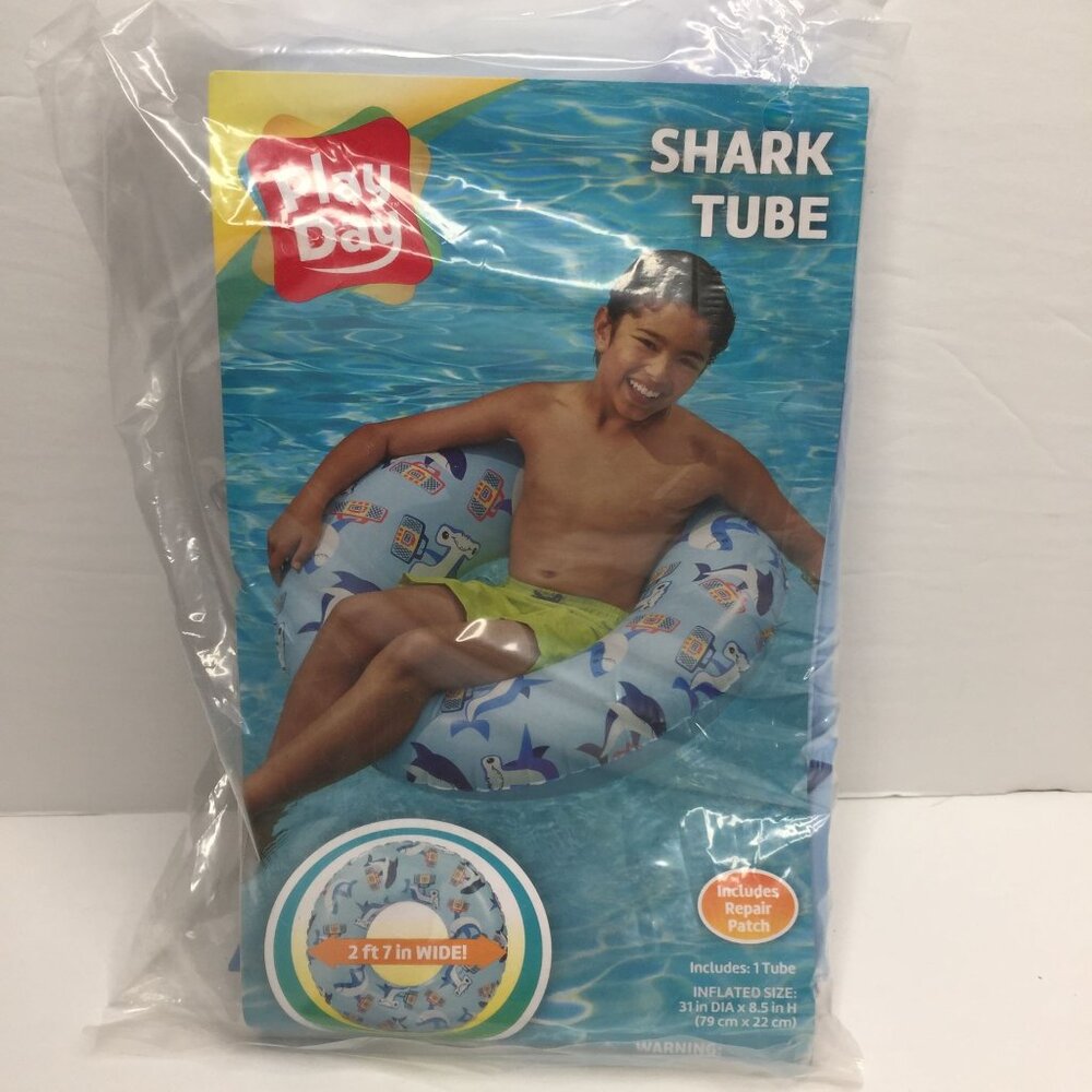 Play Day Shark Inner Tube Blue Inflated Size 31" Beach Pool Sea Fun Kids Family